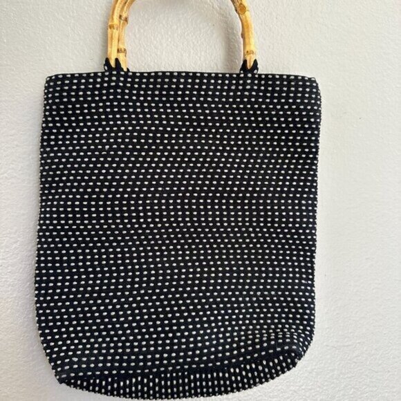 San Diego Hat Co. Black & White Polka Dot Tote Bag With Bamboo Handles - Picture 6 of 9